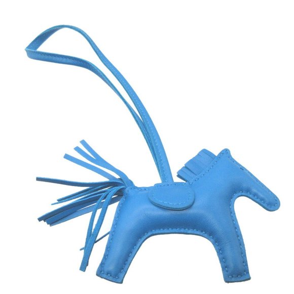 HERMES Rodeo Charm PM U Engraved Anew Milo Blue Zanzibar Bag Keychain 0027 - Picture 2 of 4